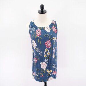 Loft Outlet Medium Blue Floral Green Red Round Neck Sleeveless Blouse /‎ Top